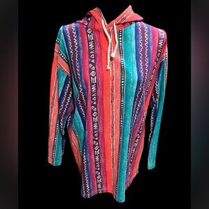 Vintage Aztec print Colorful Striped long sleeve shirt with Hoodie